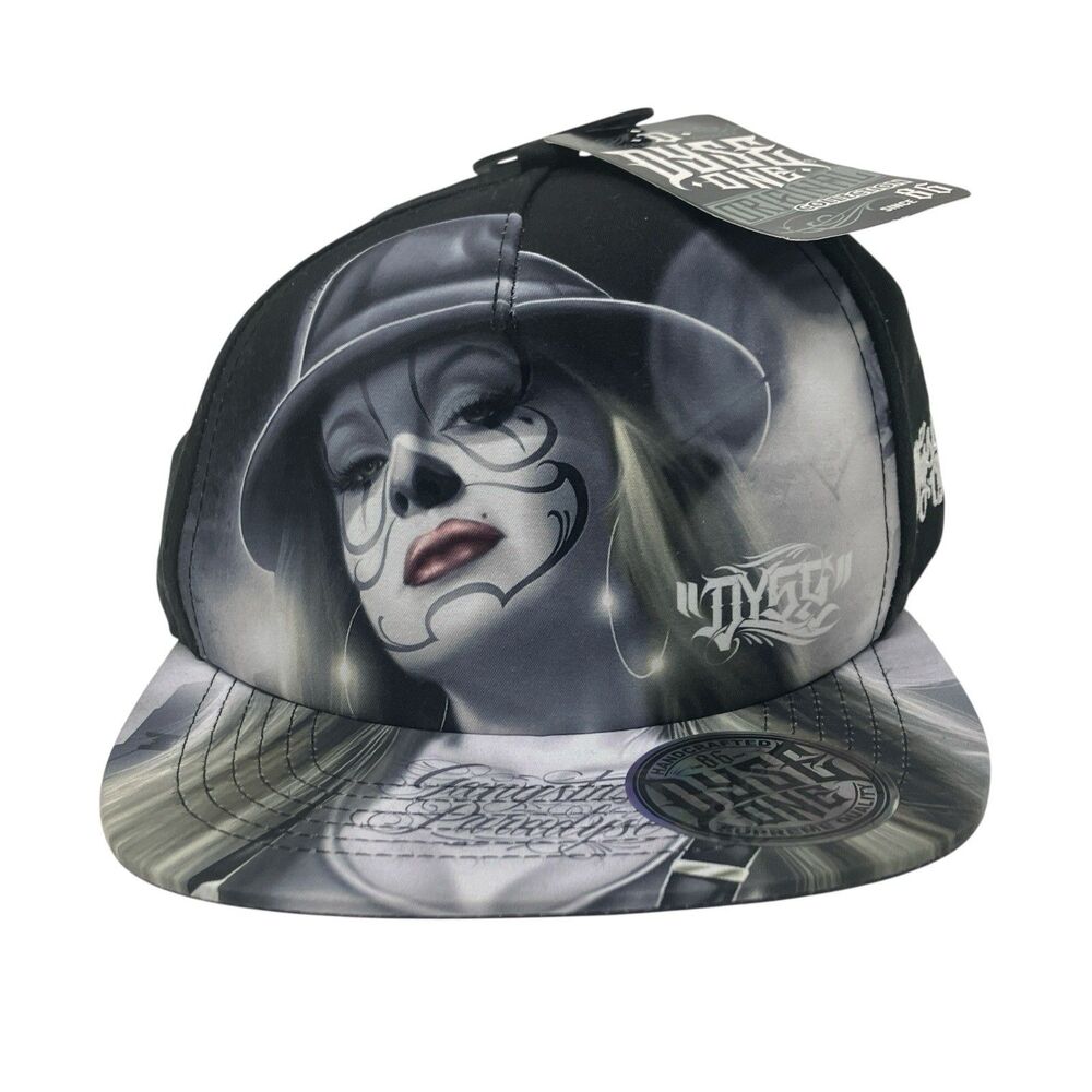 Chola Girl Snapback Lowrider Hat Dyse One Mens Black Gray Chicano Tattoo Nwt